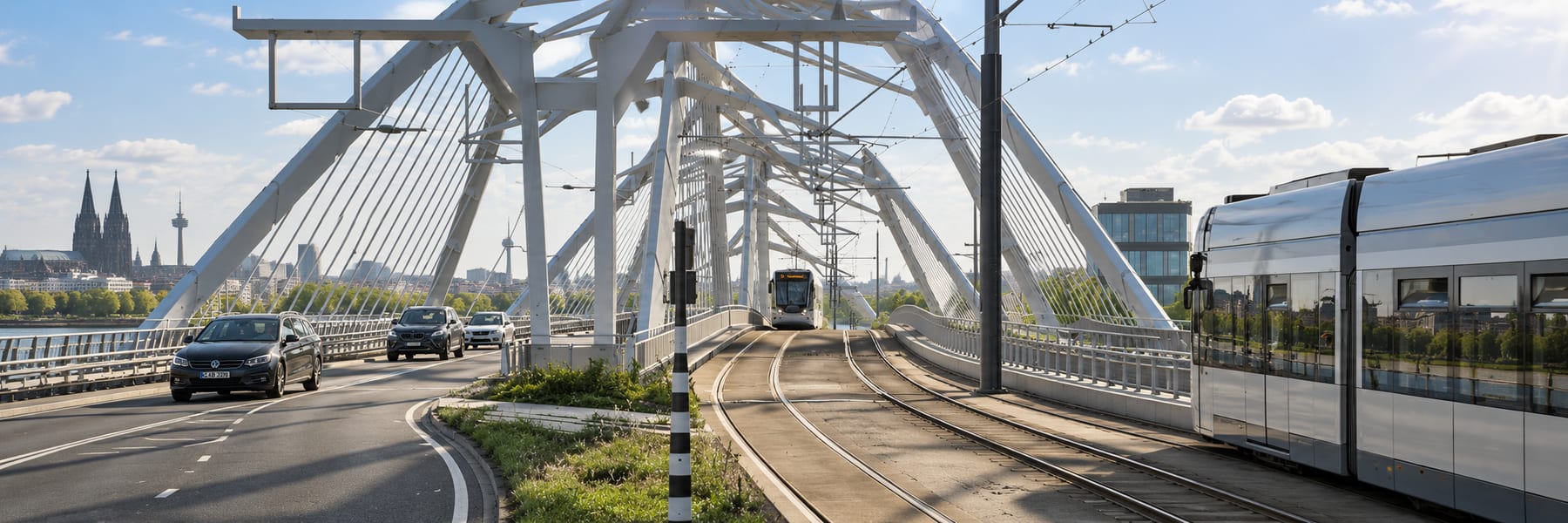 Brücke mit Straße, Schiene und Stadtbahn
